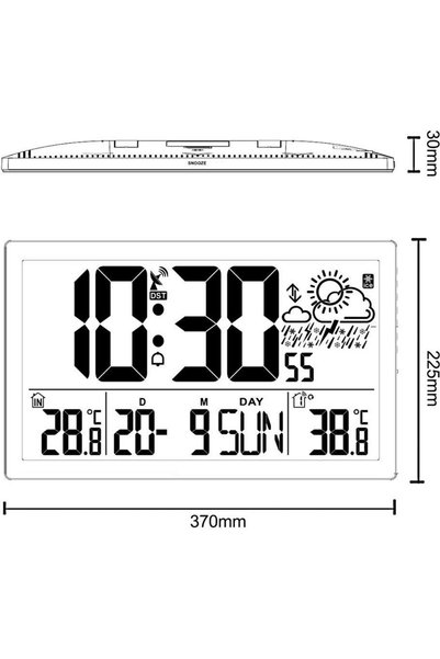 Green Blue GreenBlue Πολύ Μεγάλο Ρολόι Τοίχου LCD με Μετεωρολογικό Σταθμό, Έν...