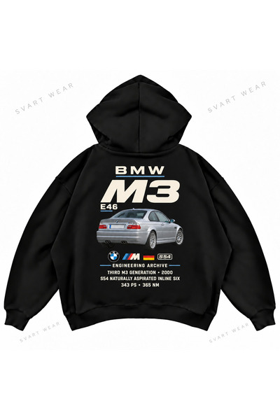 SVART WEAR BMW M3 E46 Щампован овърсайз суитшърт с качулка със свободна кройка