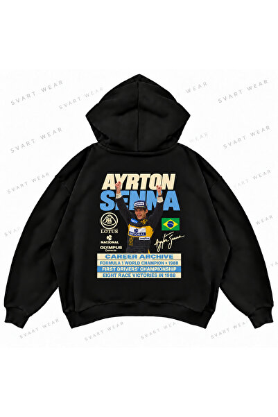 SVART WEAR Овърсайз суитшърт с качулка с графична щампа Айртон Сена Ф1