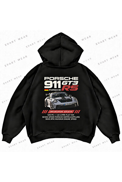 SVART WEAR Суичър с качулка Porsche 911 GT3 RS с графичен принт, овърсайз и б...