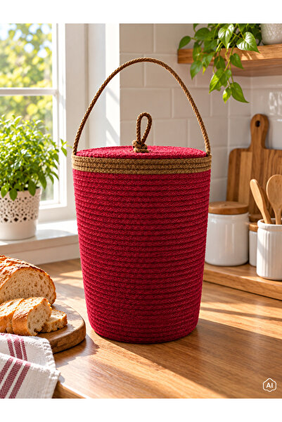 ÖRGÜM Woven Basket 33X22 cm Decorative Storage Basket with Lid Kitchen Organizer