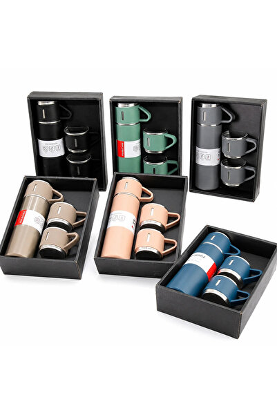 RXH Termos 500 ml cu 3 Cești Incluse – Set 4 Piese, Culoare Aleatorie