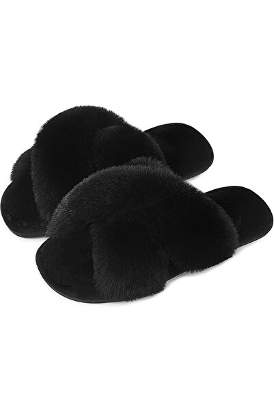 GENERAL Cozyfurry Womens Cross Band Slippers Cozy Furry Fuzzy House Slippers ...