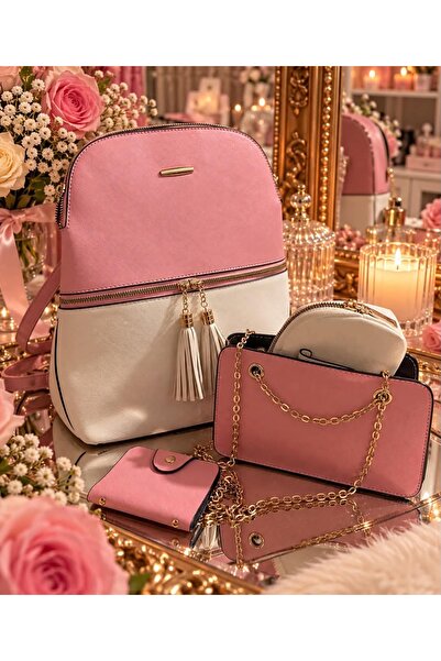 Woman's Fashion Σετ σακιδίου πλάτης 4 τεμαχίων ροζ