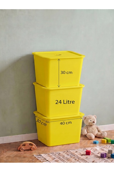 decosense 3 Adet Sarı Kapaklı Ultra Büyük 24 Litre 40x30x30 cm Polipropilen P...