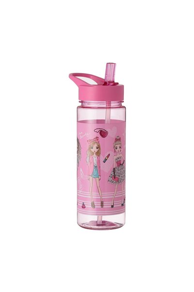 OEM Sticlă Apă Copii Fashion Girls Roz Flip-Top cu Pai, Plastic, 650ml