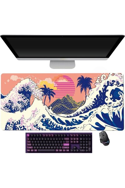 CozyNook Japanese Wave Mouse Pad 80x30cm, Large Non-Slip Gaming Desk Mat