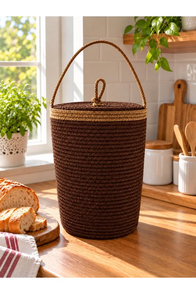 ÖRGÜM Coș împletit 33x22 cm Coș decorativ de depozitare cu capac Organizator ...