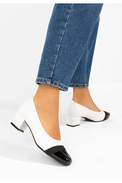 B T Shoes Pantofi cu toc mic Selea albi