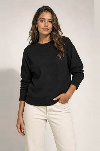 Fashion Friends Button Detailed Black Women's Sweater 26K0039K1