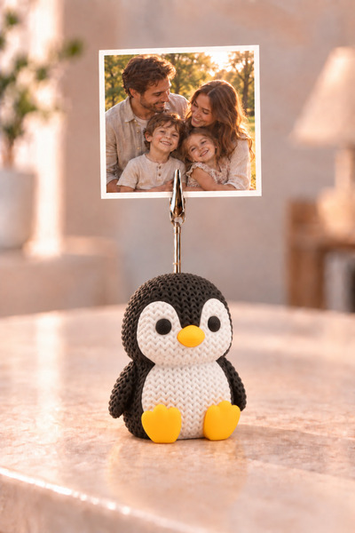 Kasre Penguen Figürlü Fotoğraf ve Not Tutucu, Metal Timsah Ağızlı Klipsli Mas...