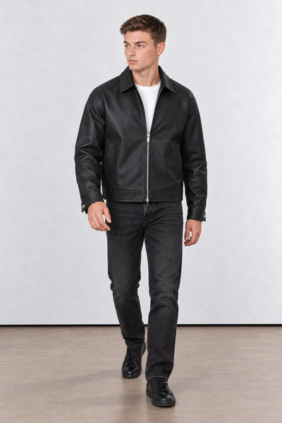 GOOD FASHION Oversized Loose Fit Plain Men's Leather Jacket