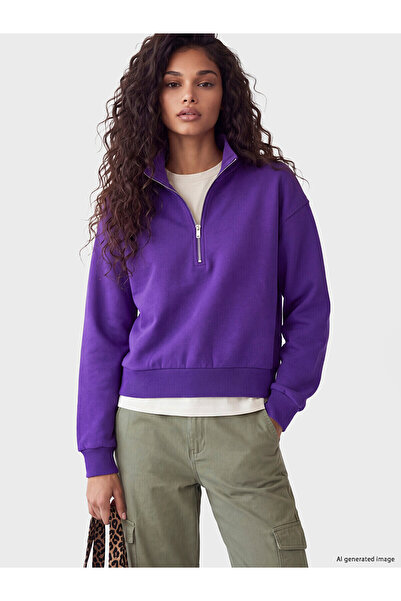 LC Waikiki Alita City Farkıyla Xside Purple High Neck Women's Thick Sweatshirt
