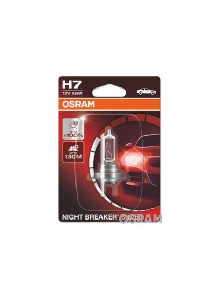 Osram Bec far faza lungă 12 V, H7 55 W Night Breaker Silver +100, blister, 1 ...