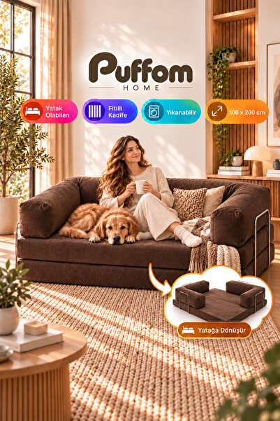 Puffom PuffomNEST 100x200cm Kanepe, Fitilli Kumaş, Yıkanabilir Kılıf, Dinlenm...