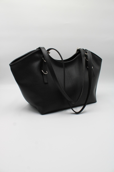 LASSO Women's Black Large Internal Volume Belt Strap Detailed Zipper Closure Lined Hand, Arm and Shoulder Bag