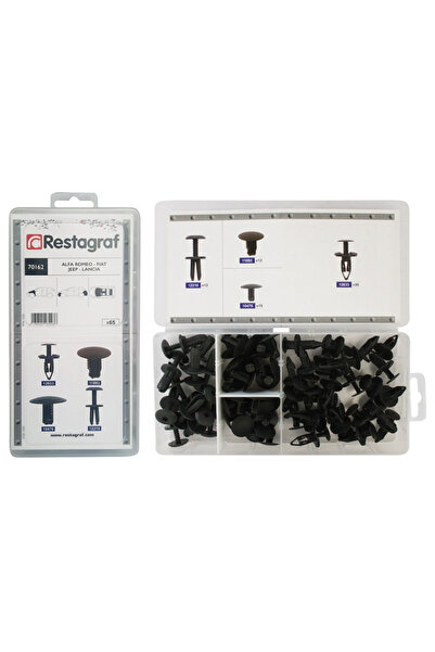 RESTAGRAF Set 65 clipsuri auto A70162, plastic, pentru Alfa Romeo, Fiat, Jeep...
