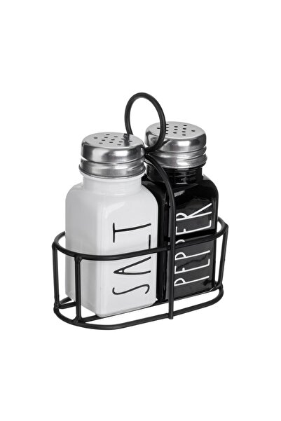 OEM Set Solniță Sare Piper din Sticlă Neagră Albă cu Baza Metalică 85 ml, pen...
