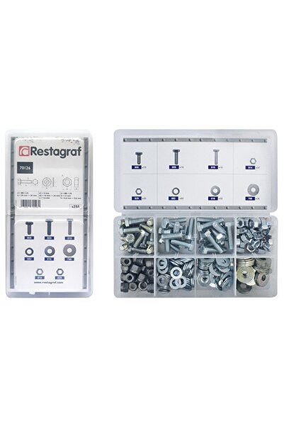 RESTAGRAF Set 255 suruburi si piulite 70126, cap hexagonal, otel