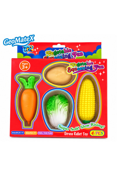 GeoMateX Set 4 Jucării Squishy Crunchy Legume, Morcov, Cartof, Varză și Porum...