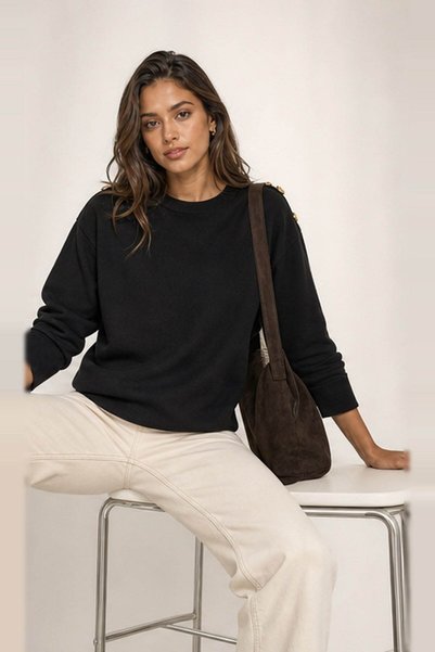Fashion Friends سترة نسائية سوداء بتفاصيل أزرار 26K0039K1
