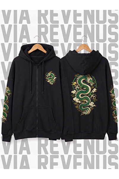 Vordevia Dragon Printed Unisex Zippered Hooded Sweatshirt Cardigan