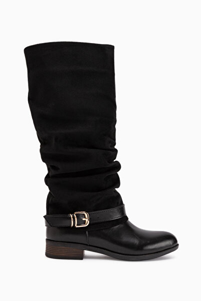 Limoya Raine Black Suede Bellows Buckle Women's Boots