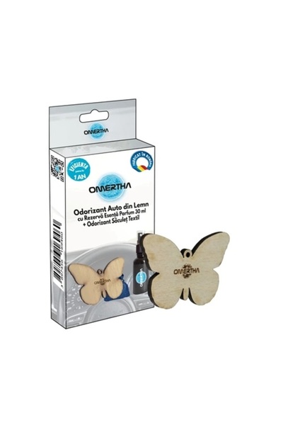 Omertha Odorizant auto OME91, forma fluture, din lemn, sticluta 30 ml, esenta...