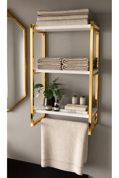 Abreque Havluluk Gold Kaplama Duvar Rafı Banyo Mutfak Düzenleyici Gold Havlu ...