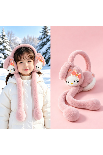 synshop Cute Cat Hello Kittyyy Patterned Pink Young Girls' Plush Playable Ear...