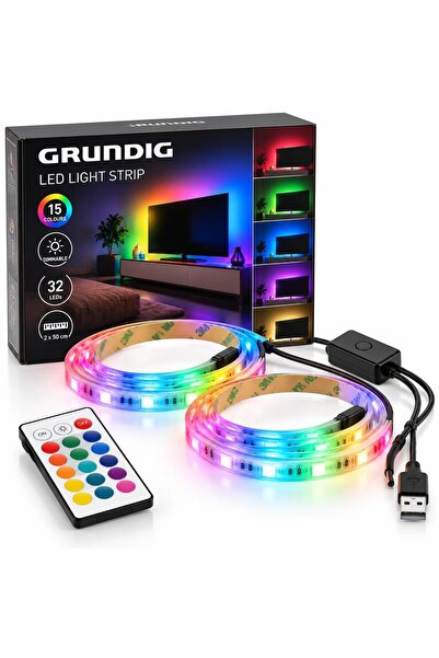 Grundig LED лента 2 x 50 см, 32 LED, 15 цвята, димируема, с дистанционно упра...