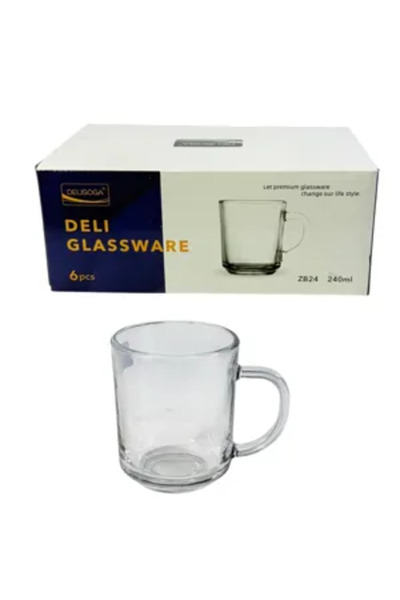 Generic Brand Комплект от 6 стъклени чаши DELISOGA 240 мл с дръжка, Модел ZB2...