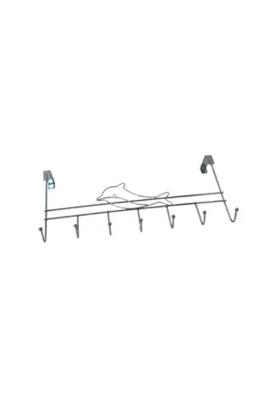 Generic Brand Cuier Metalic pentru Ușă cu 7 Agățători – Design cu Delfin, Cromat