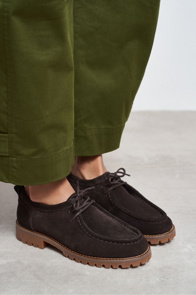 NİŞANTAŞI SHOES Рамс Дамски мокасини от горчиво кафяв велур с назъбена дебела...