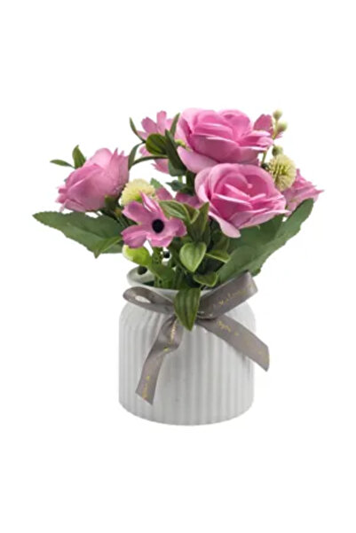Generic Brand Ghiveci Decorativ cu Flori Artificiale Roz în Vas Ceramic Alb, ...
