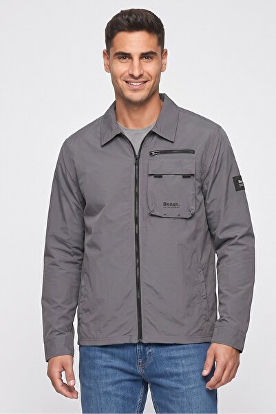 BENCH Men Brand Logo Long Sleeve Windbreaker Jacket, Dark Grey