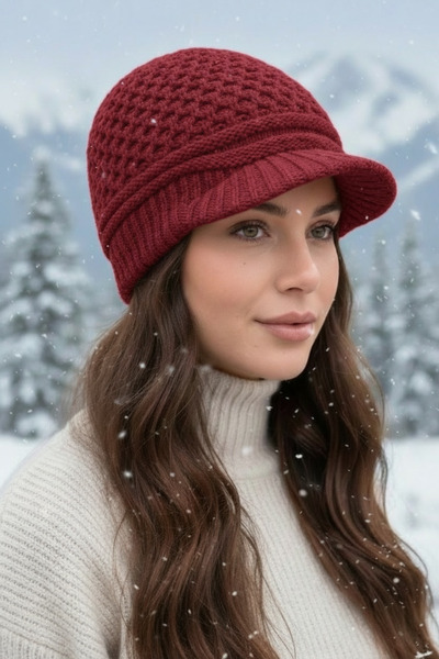 GİYU SHOP Women's Winter Cuffed Knitwear Knitted Patterned Hat Beanie