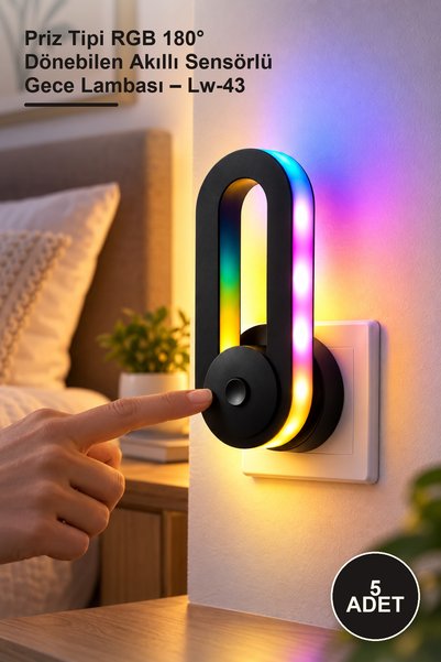 Yenilig 5 Pieces Socket Type Rgb 180 °   Rotatable Smart Sensor Night Light –...