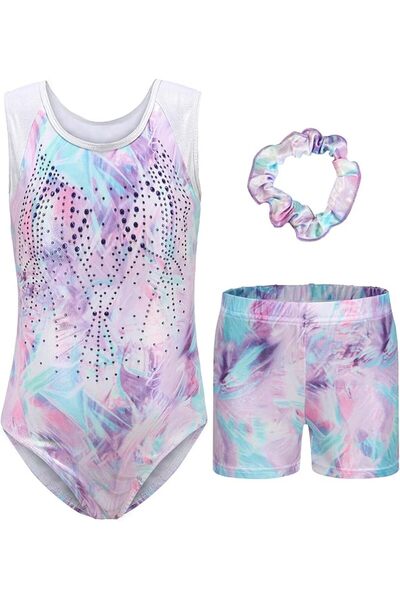 GENERAL SEAUR Girls Sleeveless Gymnastics Leotards with Shorts Skirt Sparkly ...