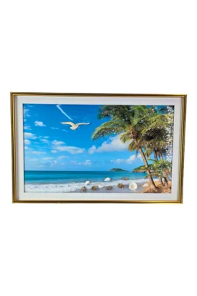 Generic Brand Декоративна картина Морски пейзаж 55 x 35 см – Златна рамка за ...