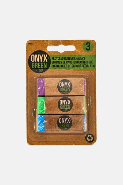 onyx + green 3 Pcs Recycled Rubber Erasers, Multicolor