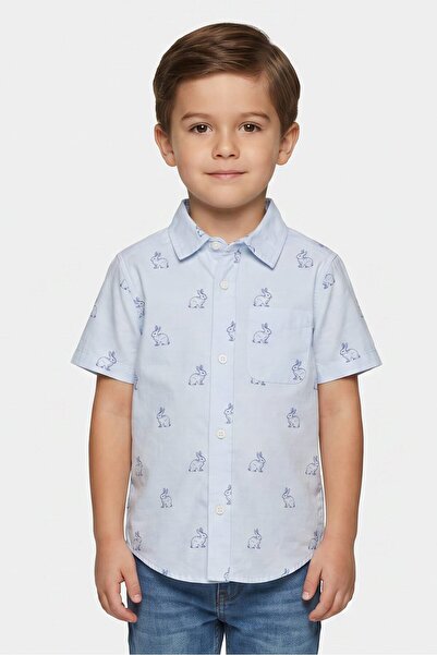 The Children's Place Kids Boy Allover Print Short Sleeve Shirt, Light Blue