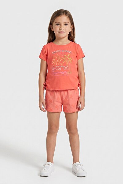 Banana Boat Kids Girl 2 Pcs Graphic Print Top And Short Set, Coral
