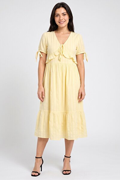 Brave Soul Women Textured Maxi Dress, Pale Yellow