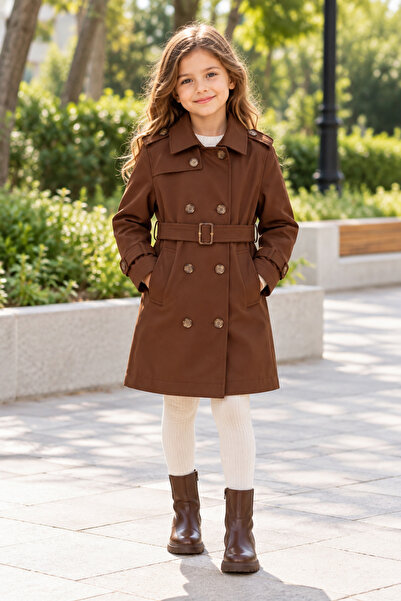 SERAPA Girl's Waterproof Trench Coat with Belt and Pockets, Woven Fabric, Rai...