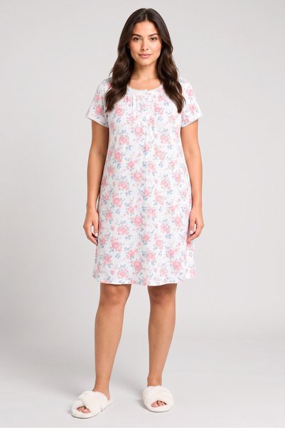 RENE ROFE Sophia By Women Floral Print Short Sleeve Sleepwear Dress, Multicolor