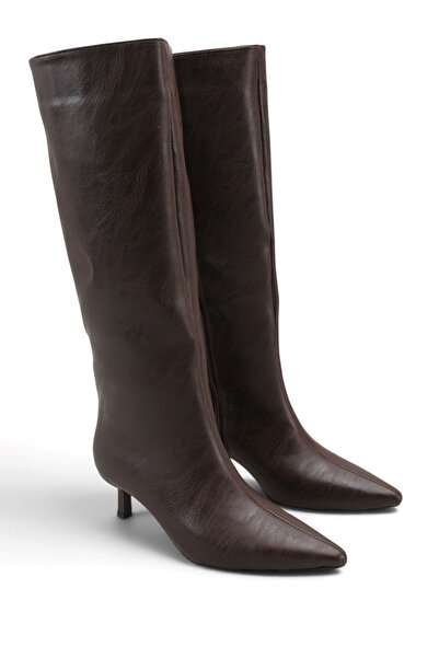 MODAADAM Women's Retro Short Heeled Boots - Brown-Leather