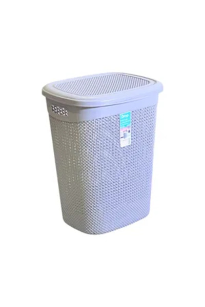 Generic Brand Plastic laundry basket, 52 L, hinged lid, Textured design, gray...