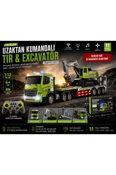 TRUST STORE Elektirikli RC 1:12 Ölçek Uzaktan Kumandalı Tır ve Excavatör Taşı...