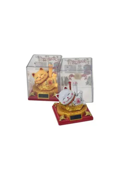 Generic Brand Lucky Cat Maneki Neko Solar, Decorative Figurine on Red Stand w...
